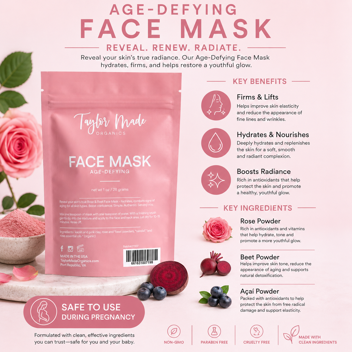 Age-Defying Face Mask Key Ingredients | Taylor Made Organics