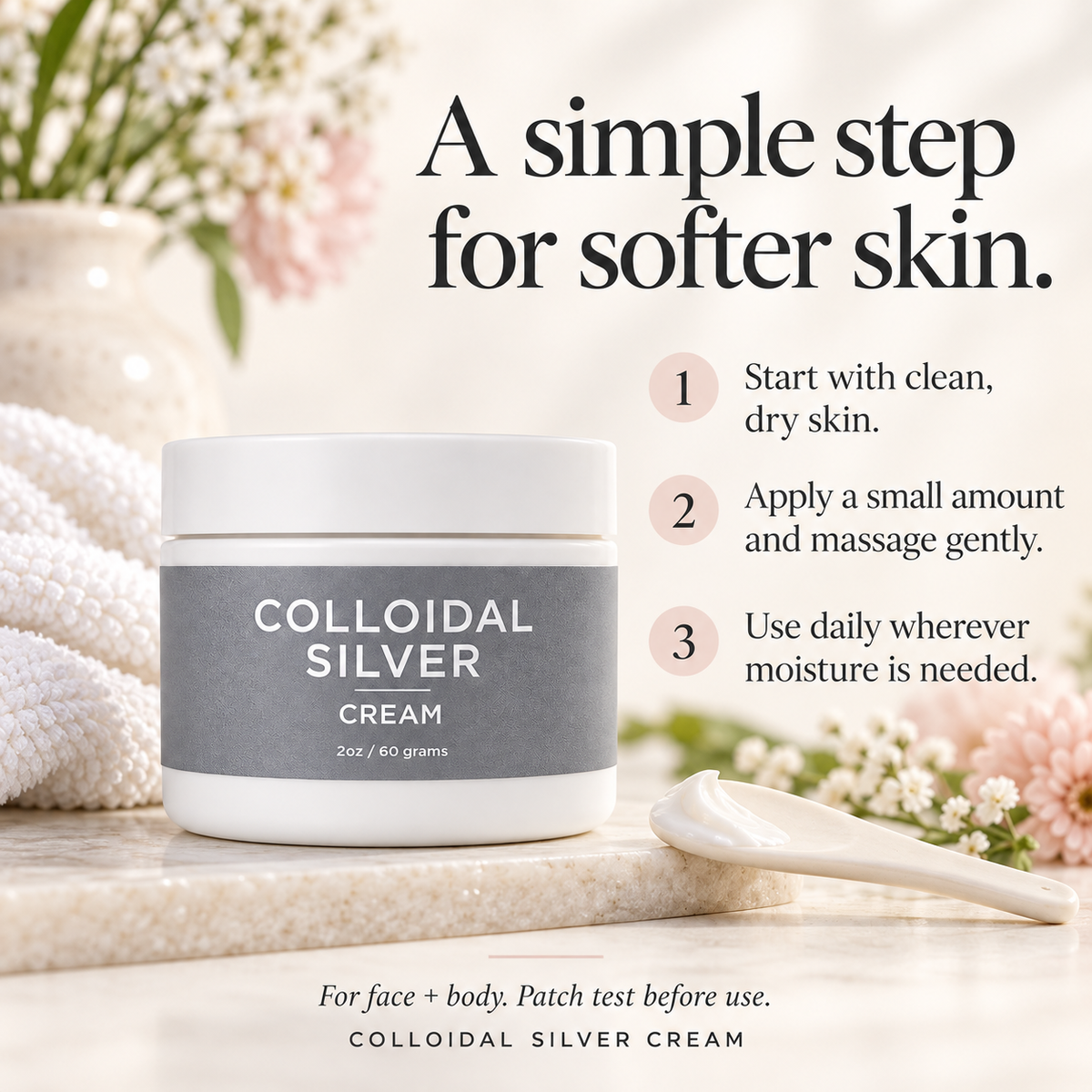 How to Use Taylor Made Organics Colloidal Silver Cream made with 150ppm. Made in the USA with Toxin-free ingredients.