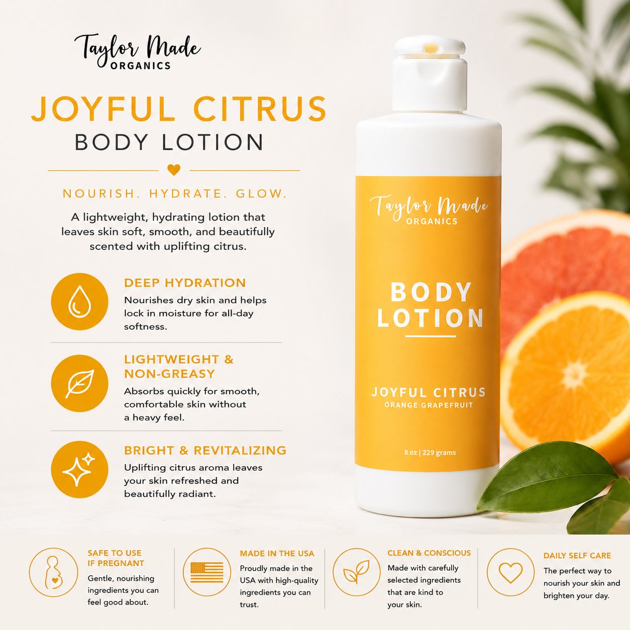 Joyful Citrus Organic Hand & Body Lotion – Mood-Boosting Natural