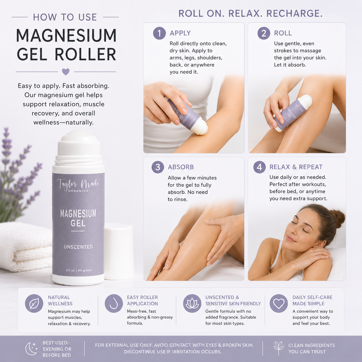 Magnesium Gel unscented how to use | Taylor Made Organics