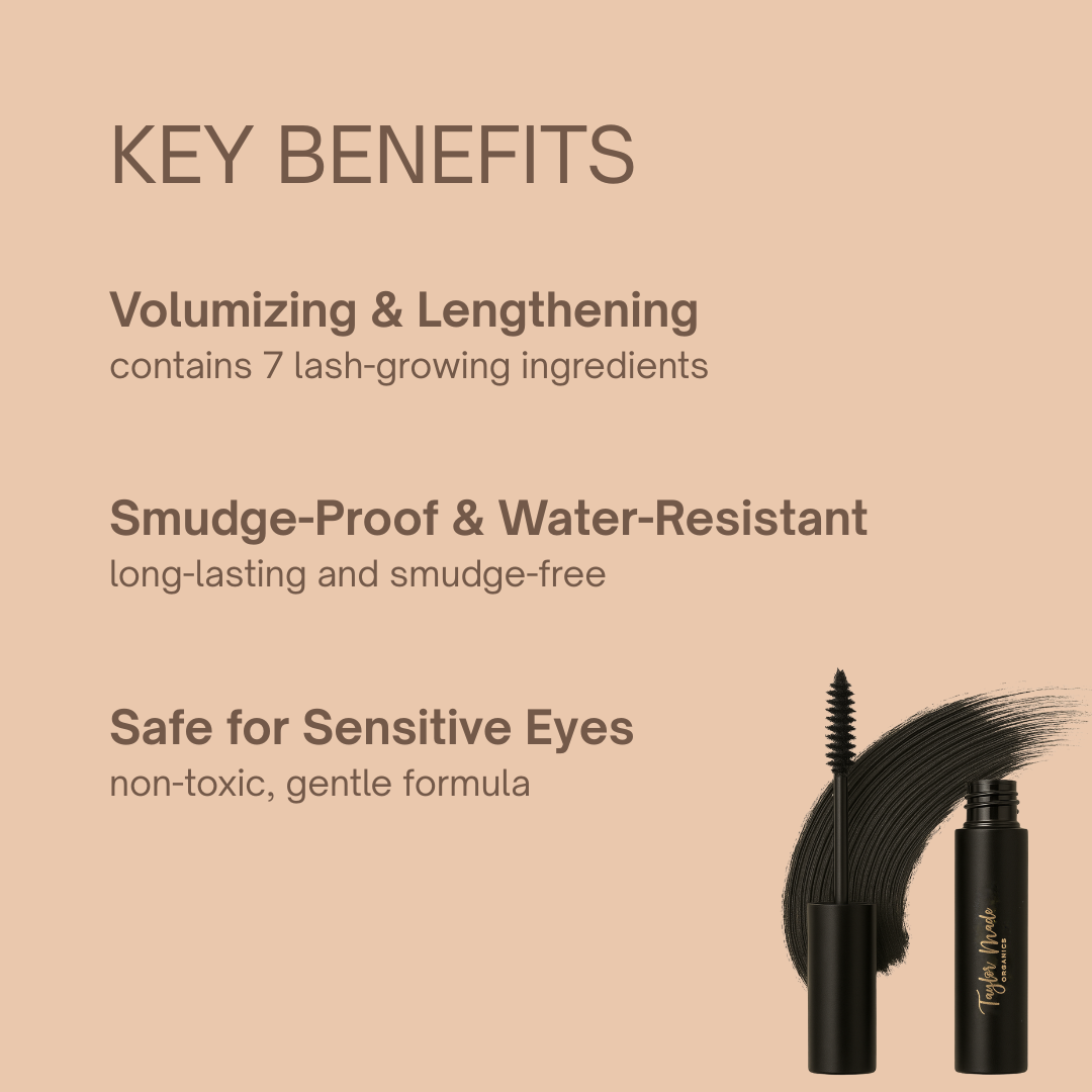 Taylor Made Organics Mascara Key Benefits– organic, non-toxic makeup made in the USA