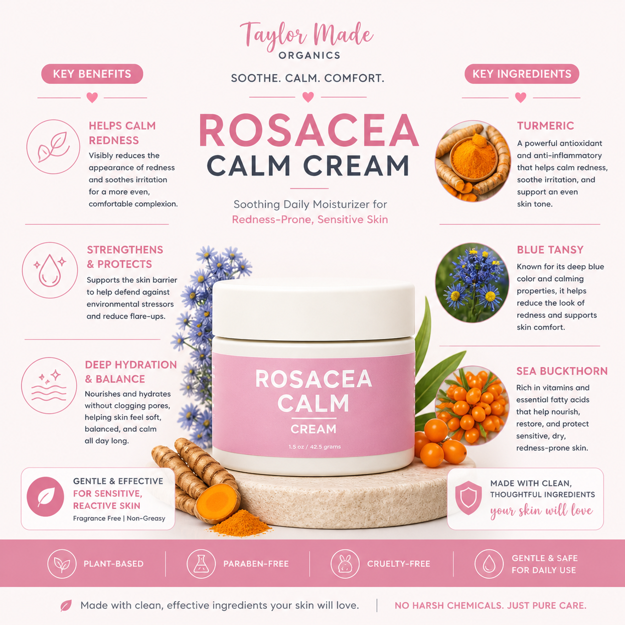 Organic Rosacea Face Cream | Anti-Redness & Calming Moisturizer