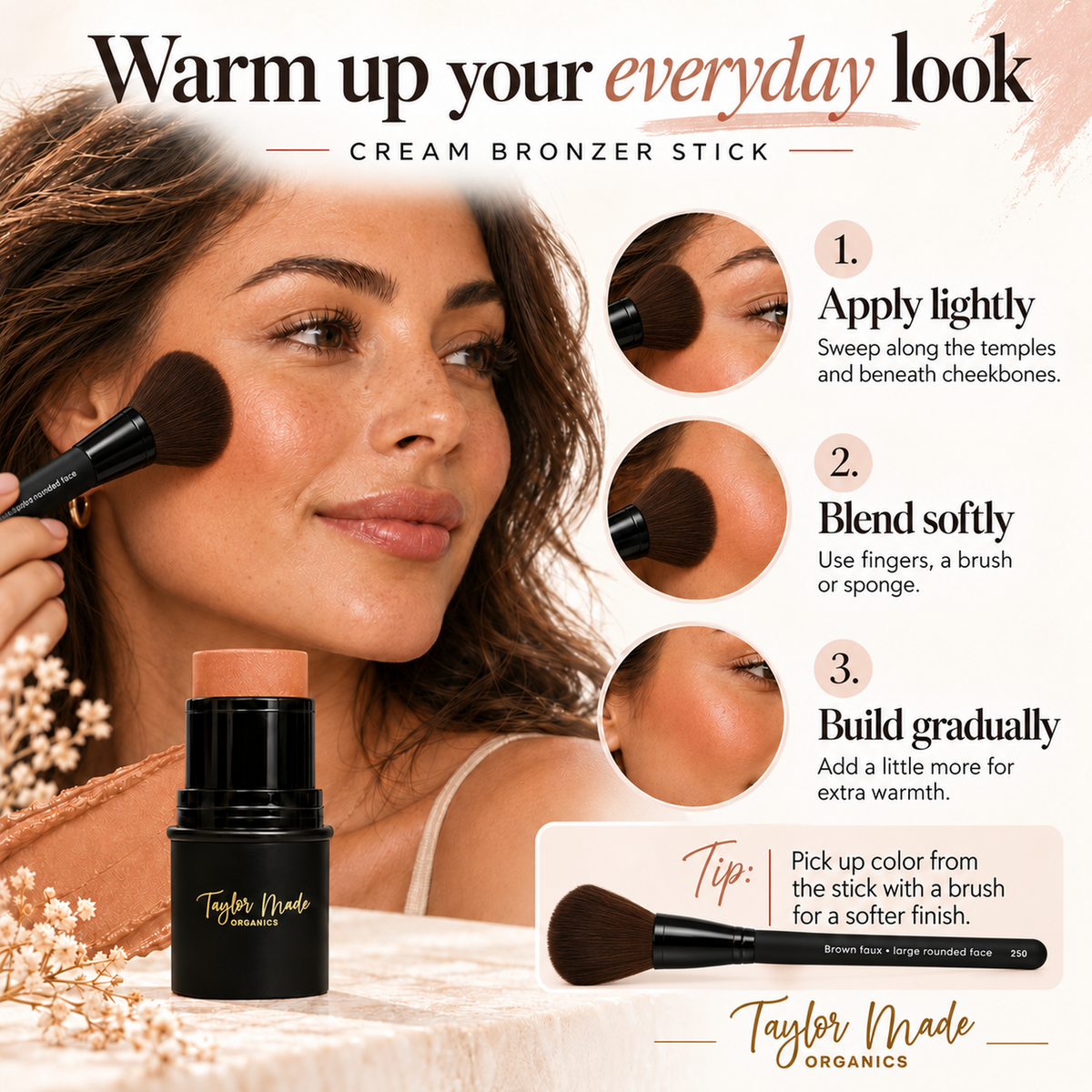 How to use cream bronzer stick made with toxin-free ingredients | Taylor Made Organics