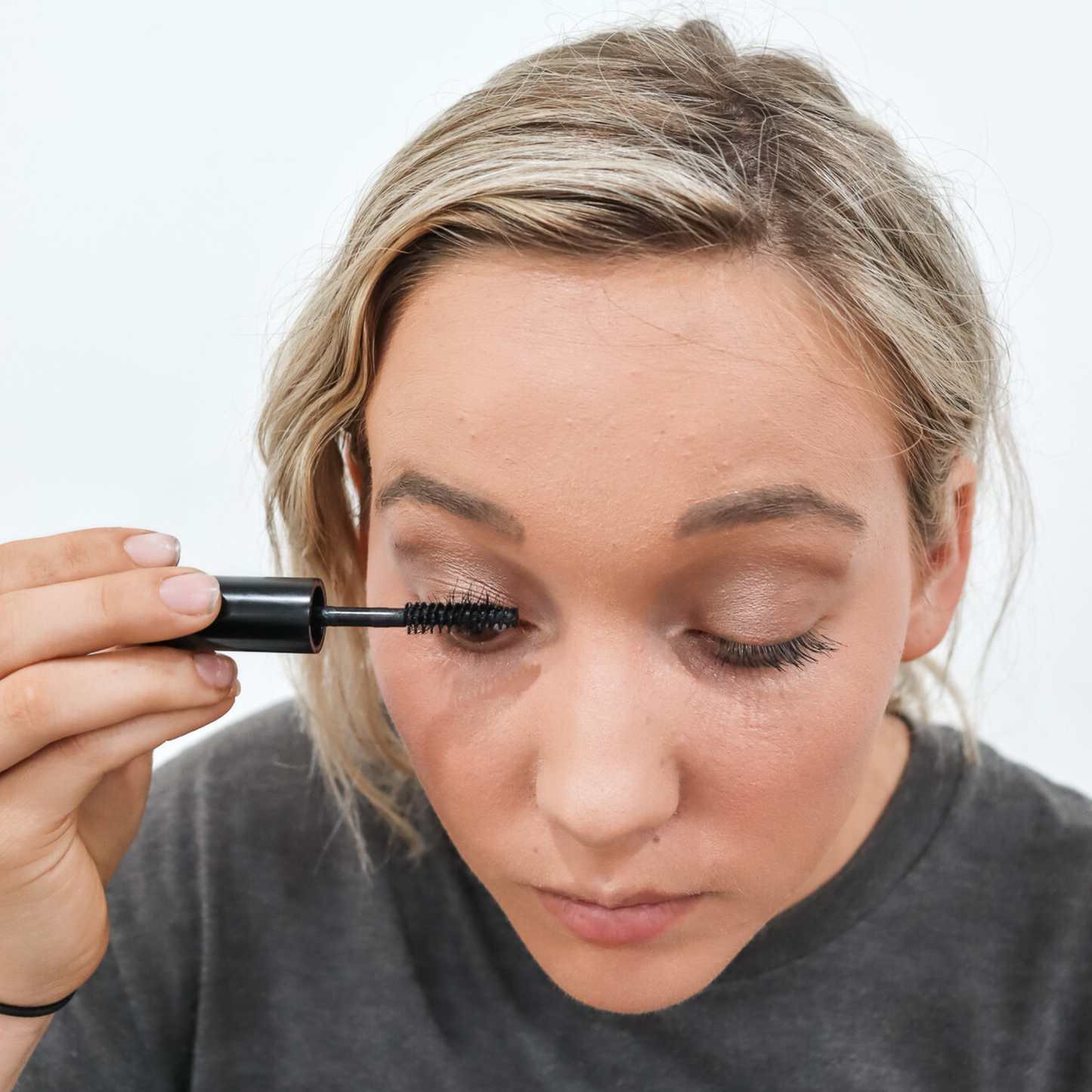Taylor Made Organics model using black mascara – organic, non-toxic makeup made in the USA
