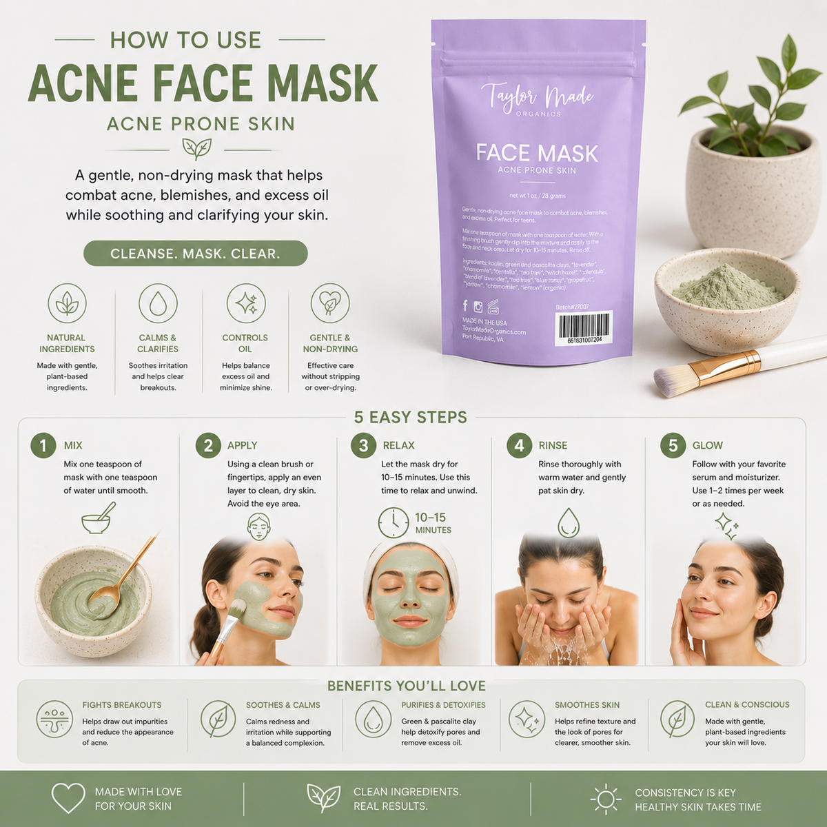 Acne Face Mask How to use | Taylor Made Organics