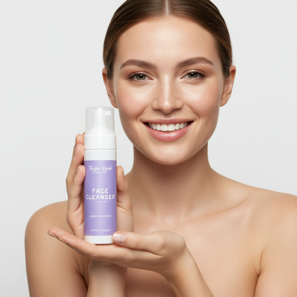 Acne Foaming Cleanser Model | Taylor Made Organics