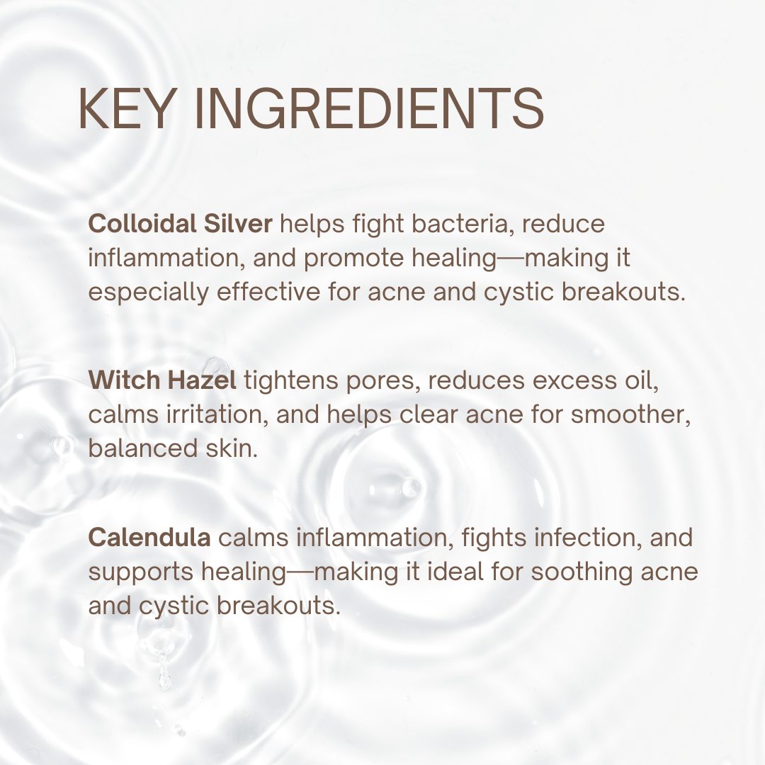 Acne Silver Toner Key Ingredients | Taylor Made Organics