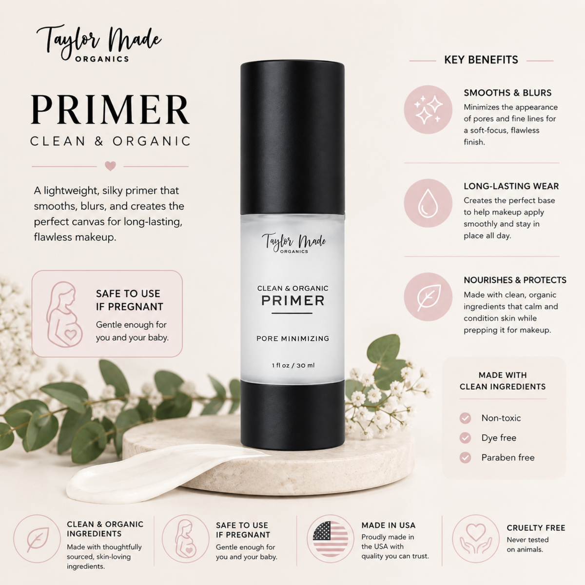 Face Primer Key Ingredients | Taylor Made Organics