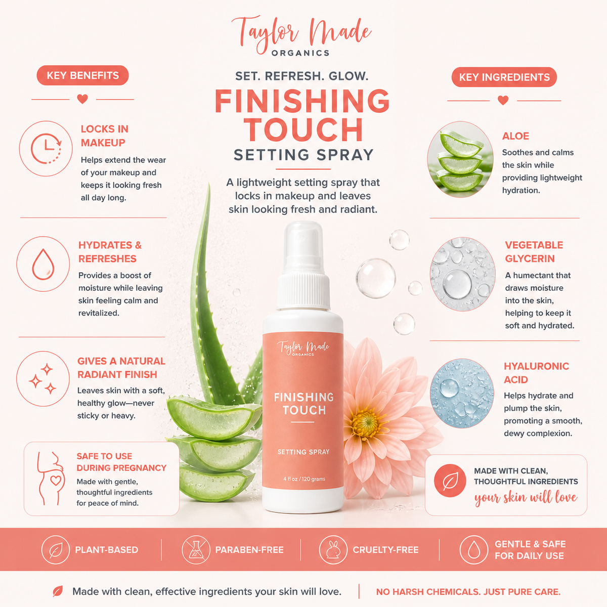 Finishing Touch Setting Spray Key Ingredients | Taylor Made Organics