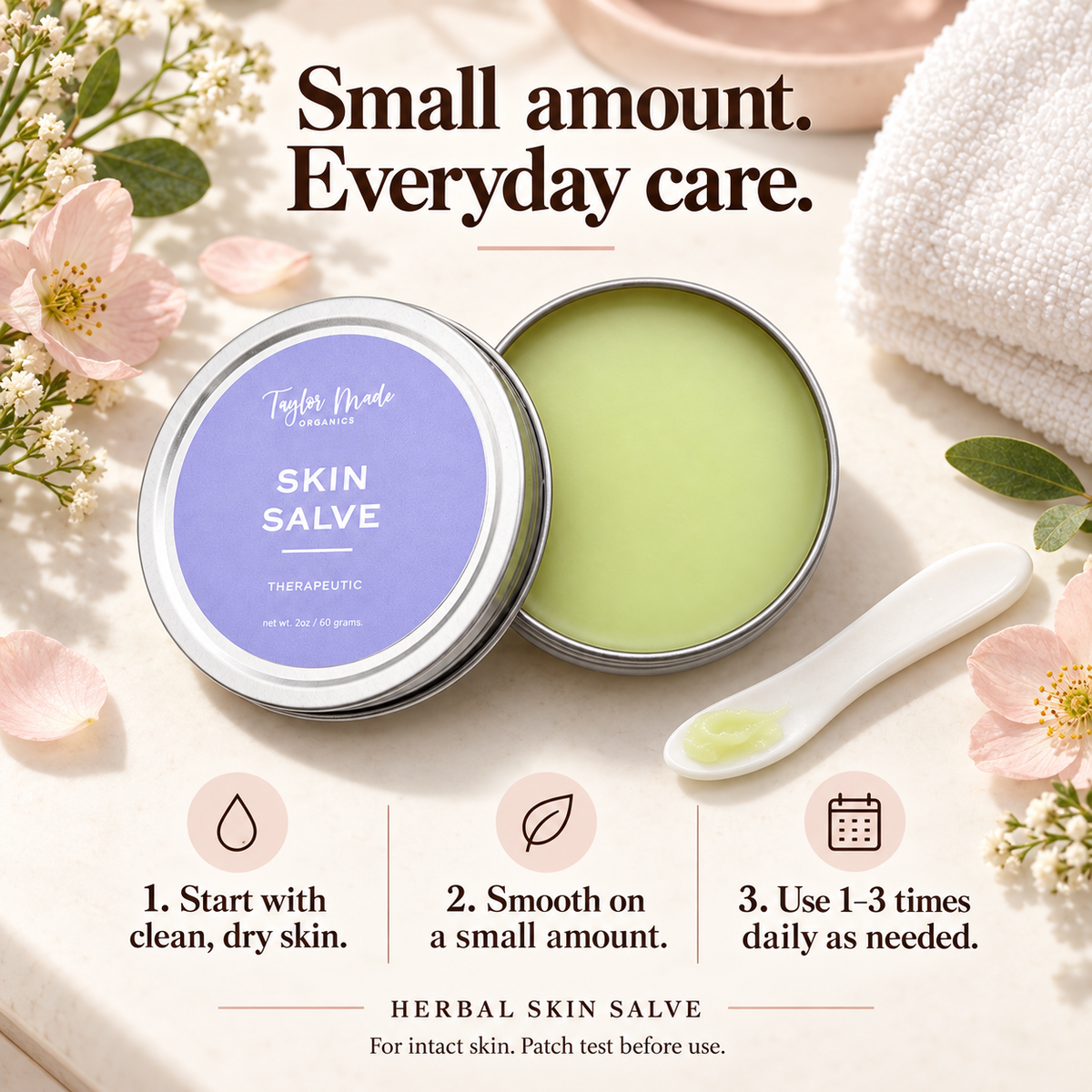 How to Use Taylor Made Organics Skin Salve. Formulated by a Naturopathic Doctor and Made in the USA. 