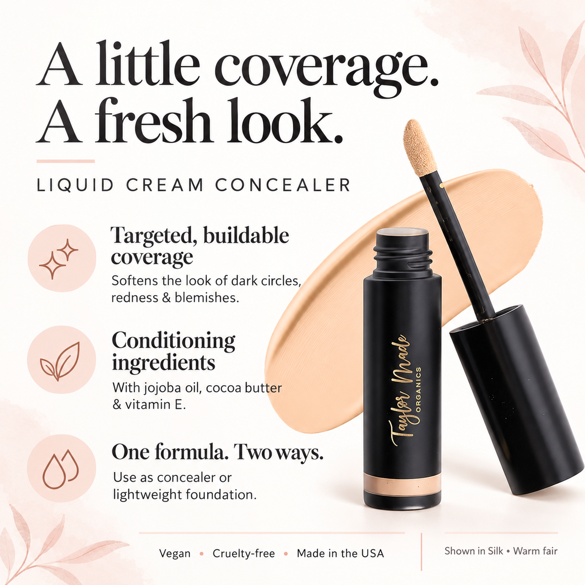 Taylor Made Organics Organic Liquid Concealer Key Benefits | Toxin-free