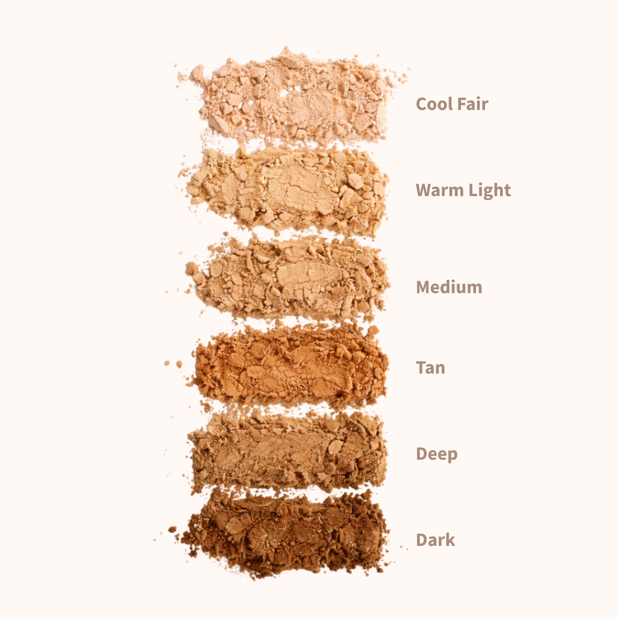 Loose Mineral Foundation Swatch showing all the shades | Taylor Made Organics