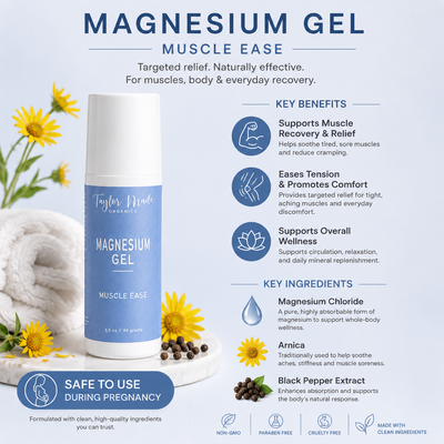 Magnesium Gel Muscle Ease Key benefits and ingredients | Taylor Made Organics