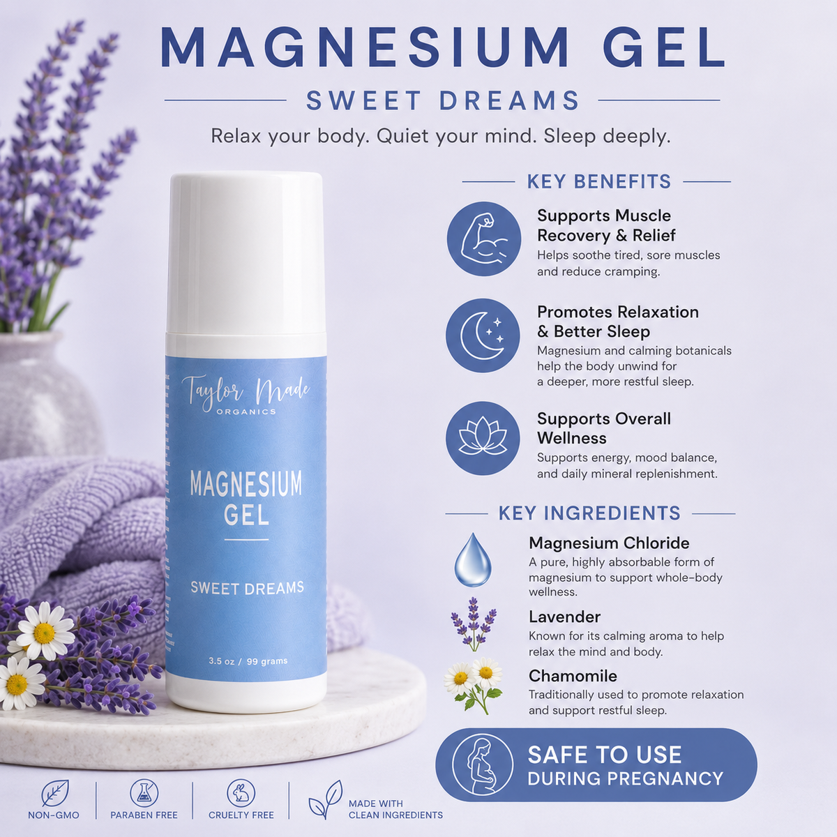 Magnesium Gel Sweet Dreams Key benefits and ingredients | Taylor Made Organics