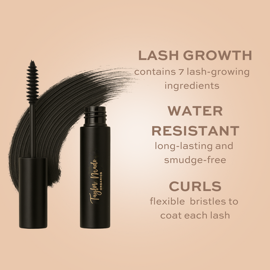Taylor Made Organics Mascara Infograph– organic, non-toxic makeup made in the USA