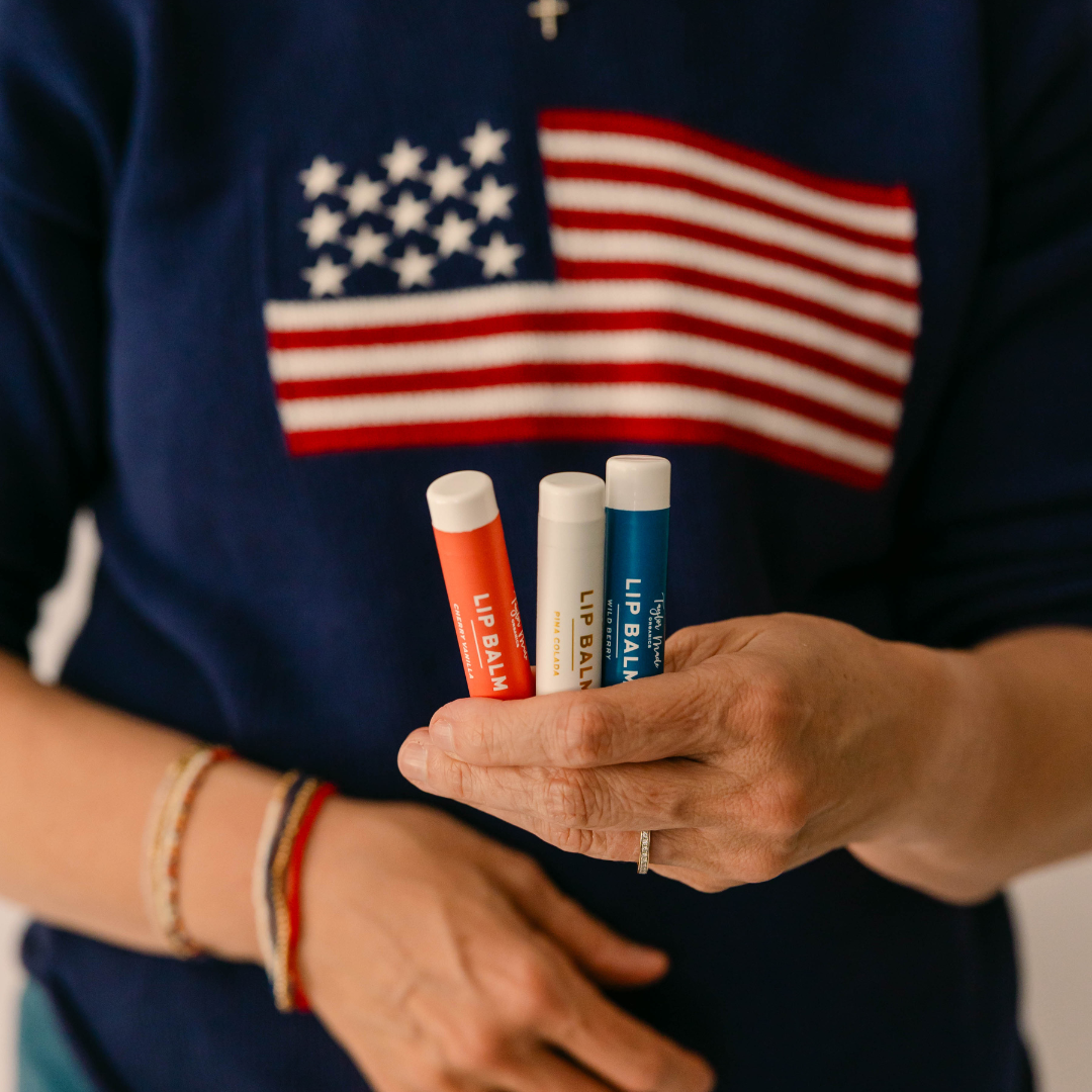 Patriotic Lip Balm Gift Set for America's 250th - cherry almond, pina colada, and wild berry | Taylor Made Organics