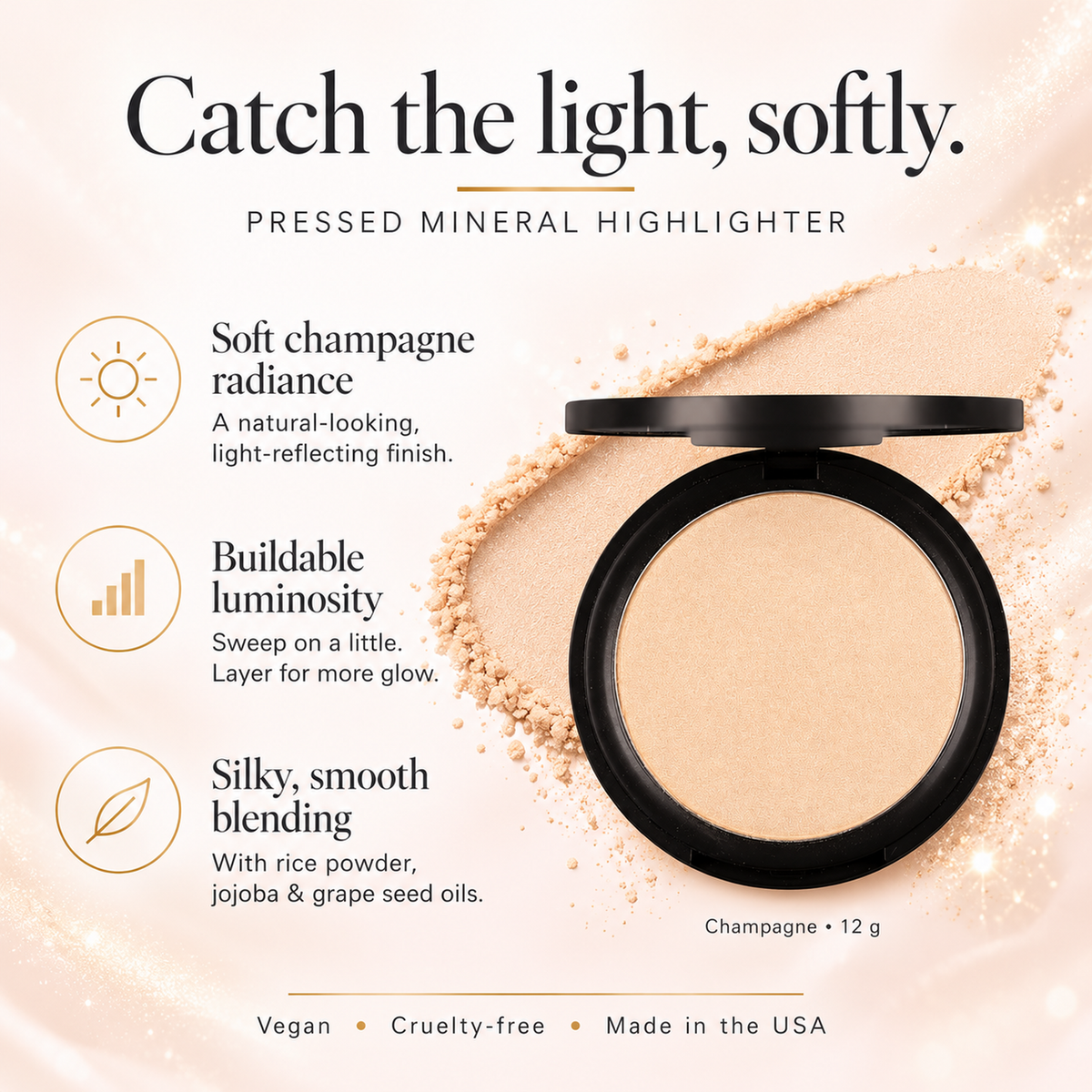 Key Benefits of Pressed Mineral Highlighter with toxin-free ingredients | Taylor Made Organics