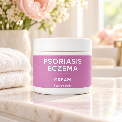 Taylor Made Organics Psoriasis Eczema Cream made with Sea Buckthorn and Blue Tansy. Made in the USA. 