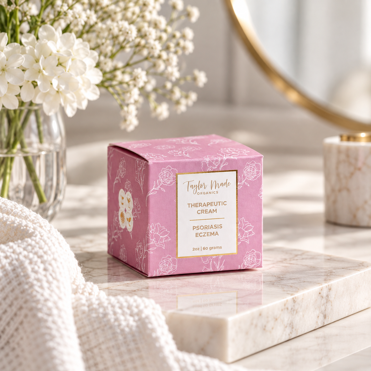 Psoriasis Eczema Cream made with itch, dry skin. Contains Sea Buckthorn and Blue Tansy. Taylor Made Organics