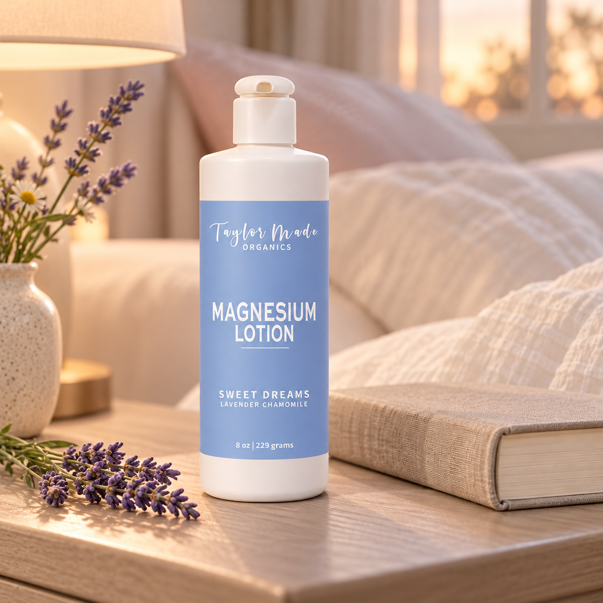 Sweet Dreams Magnesium Lotion with essential oils of chamomile and lavender for nighttime  | Taylor Made Organics