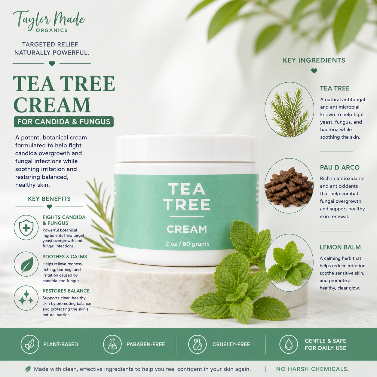 Tea Tree Cream Key Benefits and Ingredients | Taylor Made Organics