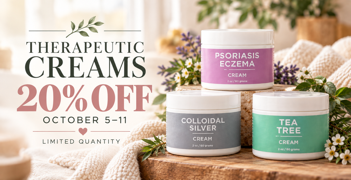Therapeutic Creams Colloidal Silver, Psoriasis, and Tea Tree 20% off | Taylor Made Organics