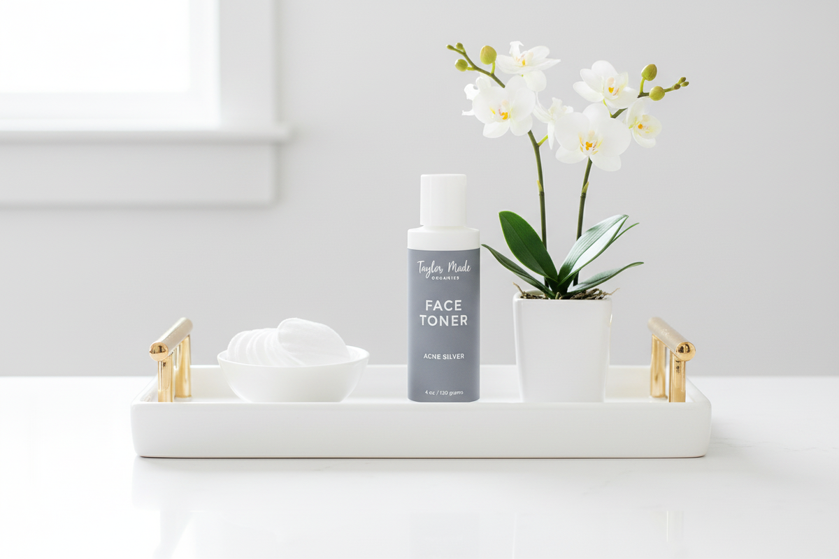 Acne Silver Organic Toner on gold tray