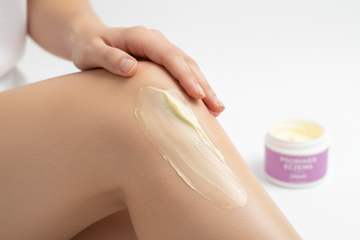 Applying Psoriasis Cream to Knee