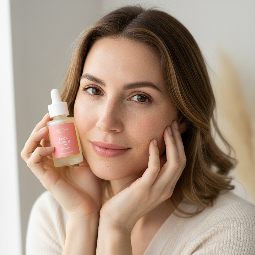 Woman holding UpGlow serum